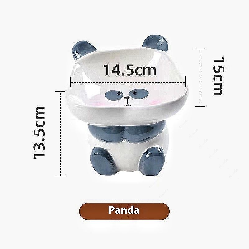 New pet ceramic panda cartoon slanted mouth high footed cat bowl, universal and easy to clean dog food bowl_voghion.com