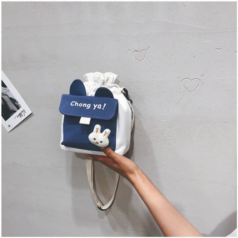 Umhängetasche aus Canvas, neue kleine, frische, süße Schultertasche mit Kordelzug für Studenten, für Damen_voghion.com