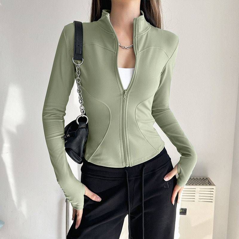 Autumn and winter quick drying sports outdoor running women's training casual stand up collar fitness jacket, yoga suit_voghion.com