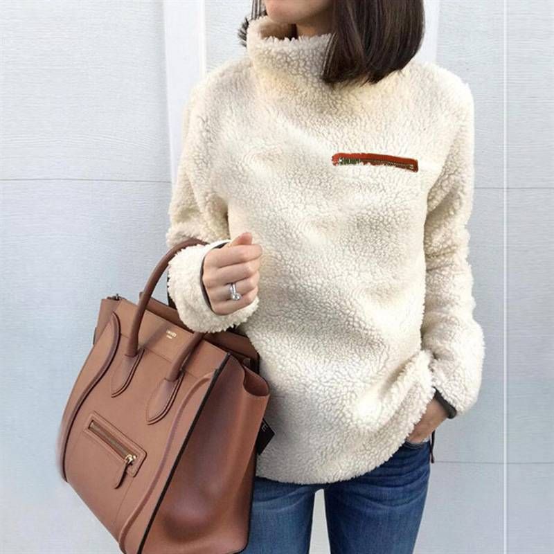 Women Sweatshirts Autumn Winter Top Long Sleeve Plush Warm Pullover Tunic Female Pink Ladies Clothing Zipper Streetwear_voghion.com