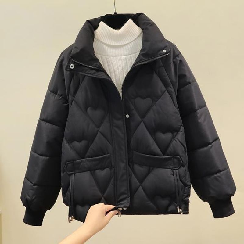 Para baixo curto 2023 novo inverno feminino pequeno e solto, engrossado levante-se gola jaqueta de algodão tendência_voghion.com