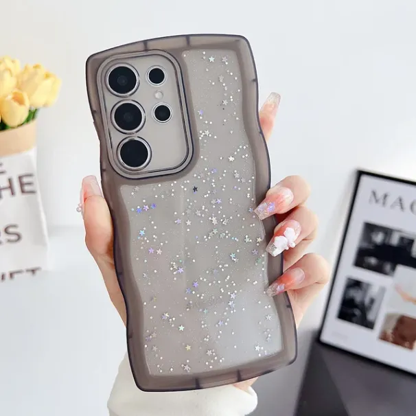 per Samsung Galaxy A73 A55 A54 A53 A52S A14 A15 A34 A25 5G Custodia Trasparente con Colla a Goccia Stella Glitter Ricci Ibrida_voghion.com