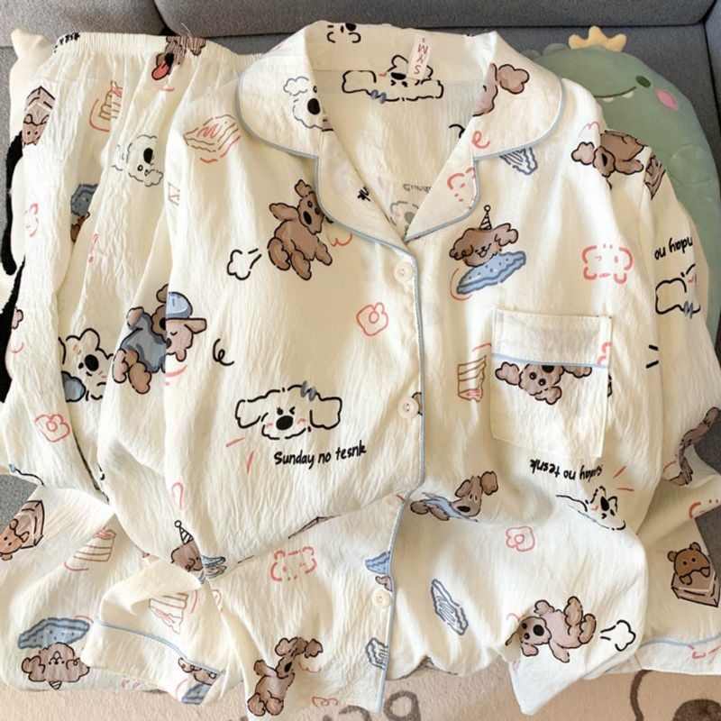 【Cotone Cloud】 Pigiama di grandi dimensioni per cani divertenti per donne primavera e autunno manica lunga pantaloni carini set di due pezzi per ragazze_voghion.com