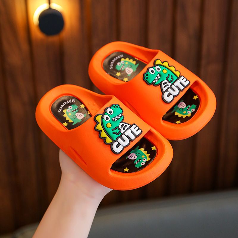 Children's summer anti slip cartoon dinosaur sandals with soft soles for home bathing, children's slippers 2-7 years old_voghion.com