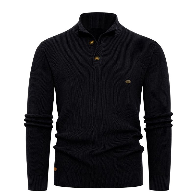 Men's Clothing Ribbed Knit Half-Zip Stand Collar Sweater, Thickened Warm Pullover For Casual & Business, Moisture-Wicking & Machine Washable_voghion.com