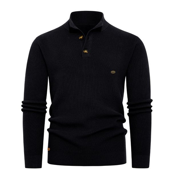 Men's Clothing Ribbed Knit Half-Zip Stand Collar Sweater, Thickened Warm Pullover For Casual & Business, Moisture-Wicking & Machine Washable_voghion.com