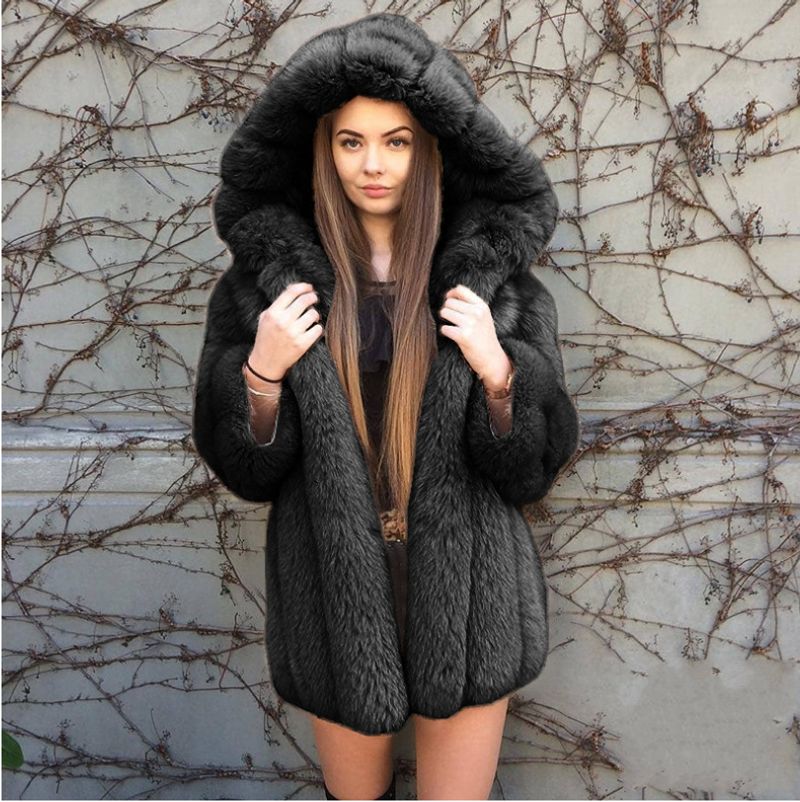 Women's clothing fox fur imitation fur coat women's hooded patchwork mid-length coat_voghion.com