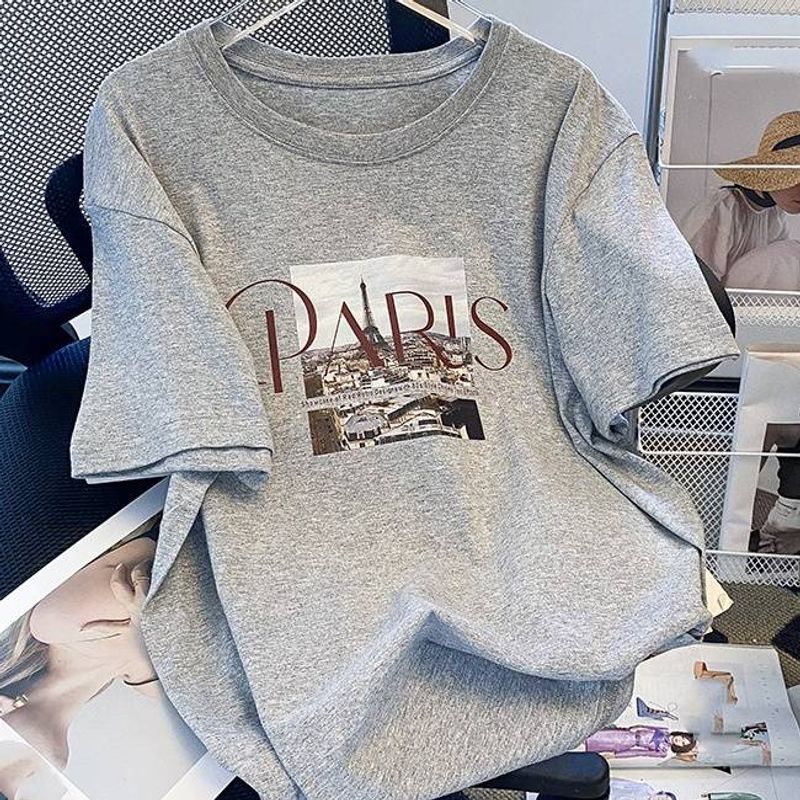 Pull col rond en coton peigné avec impression créative pour femme_voghion.com