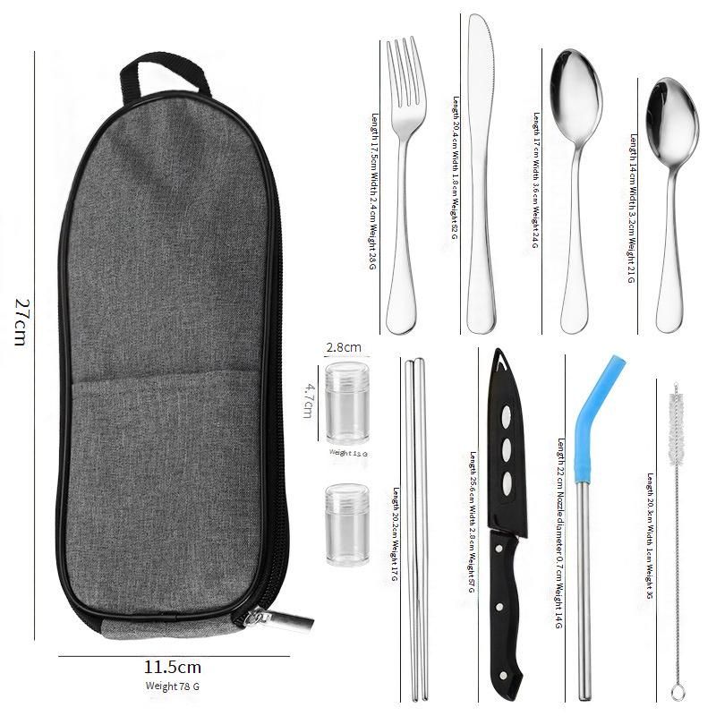 Conjunto de talheres de aço inoxidável 1010 para áreas externas, 10 peças, conjunto criativo portátil de talheres ocidentais, faca, garfo, colher e canudo, presente_voghion.com