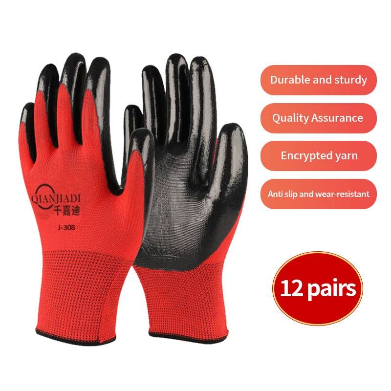 Gants de travail antidérapants de qualité professionnelle - 12 paires de gants en nylon robustes avec revêtement en nitrile_voghion.com
