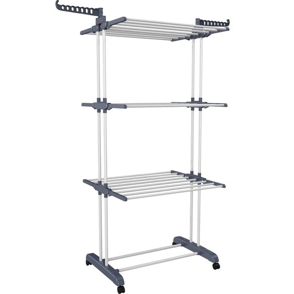 Clothes Drying Racks Bed Linen14 Hooks 24 Drying Poles 4 Castors Movable Foldable Stainless Steel Oversized 4-Tier Clothes Drying Racks_voghion.com