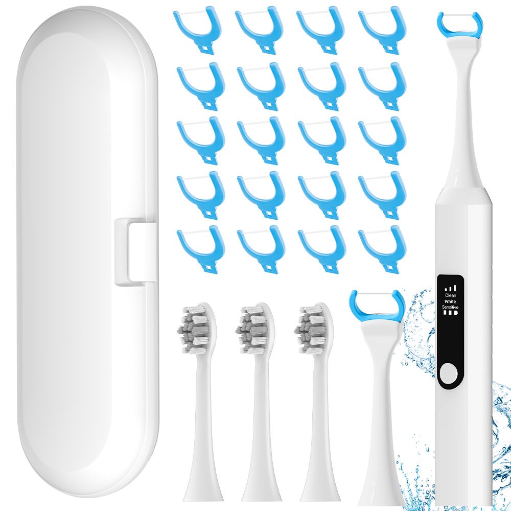 Rechargeable Electric Toothbrush - 3 Pcs Heads & 20 Pcs Floss Picks Heads, 3 Modes And 2 Min Timer, Compatible With Philips Sonicare Toothbrushes Head_voghion.com