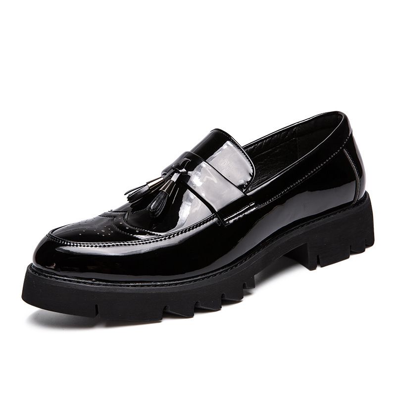2025 Spring And Autumn Youth Slip-On Loafers Thick-Soled Height-Increasing Black Fashion Men's Casual Leather Shoes_voghion.com