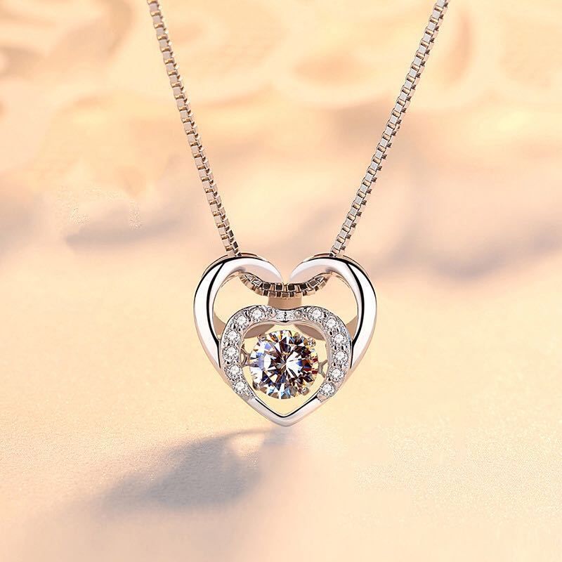 Herzförmige Halskette aus Sterlingsilber mit Diamantakzenten, zarter Kastenkette und elegantem Anhänger für das Schlüsselbein – perfekt für jeden Tag._voghion.com