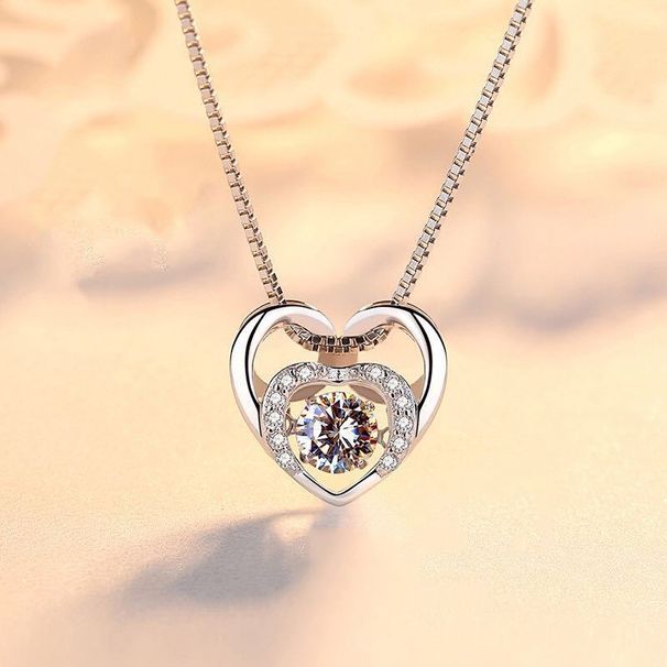 Herzförmige Halskette aus Sterlingsilber mit Diamantakzenten, zarter Kastenkette und elegantem Anhänger für das Schlüsselbein – perfekt für jeden Tag._voghion.com