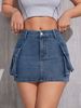 Gonna corta in denim elasticizzato con vita alta Y2K da donna, minigonna aderente con doppia tasca, gonna corta in denim elasticizzato per donna_voghion.com