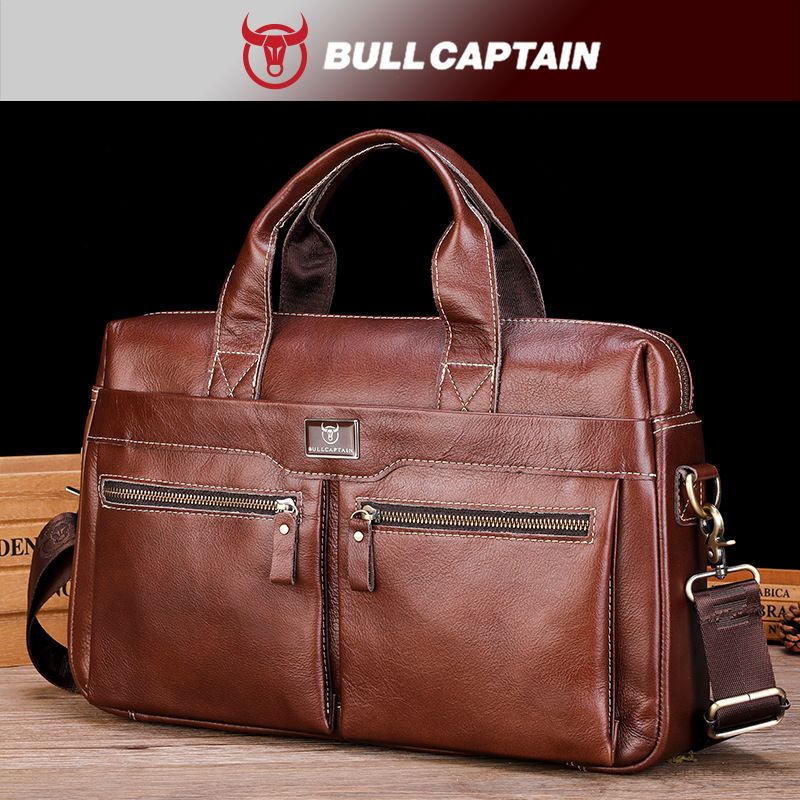 Aktentasche aus Leder für Herren, einzelne Schulter, Umhängetasche, erste Schicht Rindsleder, große Kapazität, Retro-Business-Computertasche_voghion.com