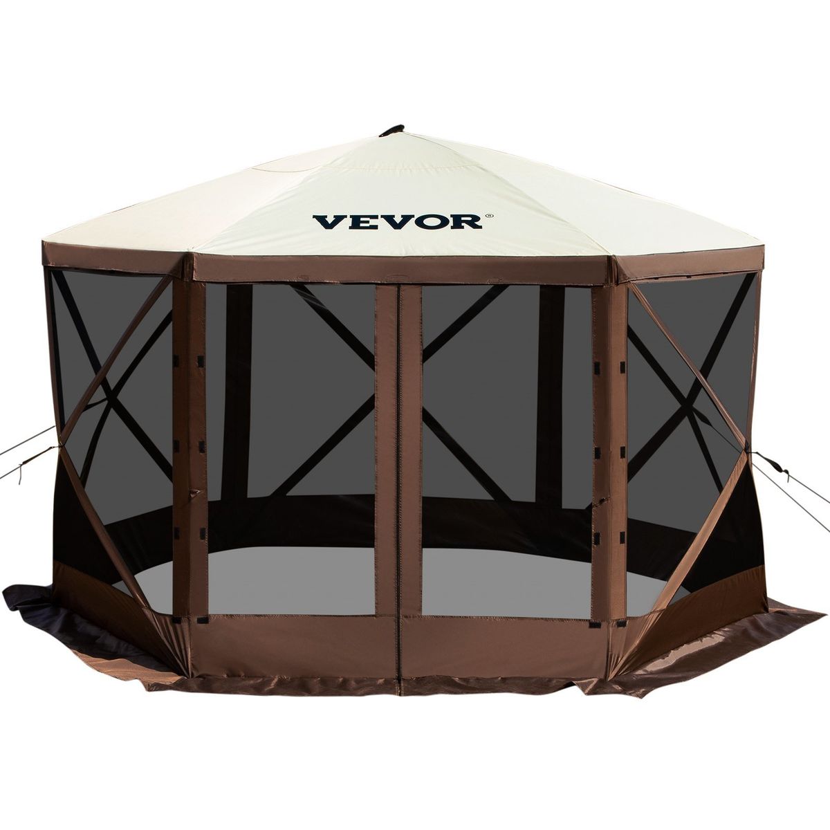 VEVOR Camping Gazebo Screen Tent; 12*12ft; 6 Sided Pop-up Canopy Shelter Tent with Mesh Windows; Portable Carry Bag; Stakes_voghion.com