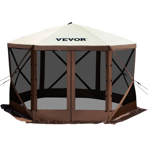 VEVOR Camping Gazebo Screen Tent; 12*12ft; 6 Sided Pop-up Canopy Shelter Tent with Mesh Windows; Portable Carry Bag; Stakes_voghion.com