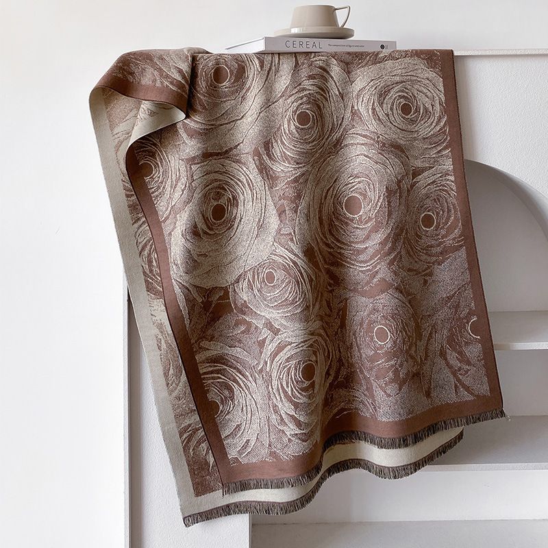 cashmere, fiori autunnali invernali, temperamento elegante, sciarpa stampata, mantello esterno, viaggio e mantello caldo_voghion.com