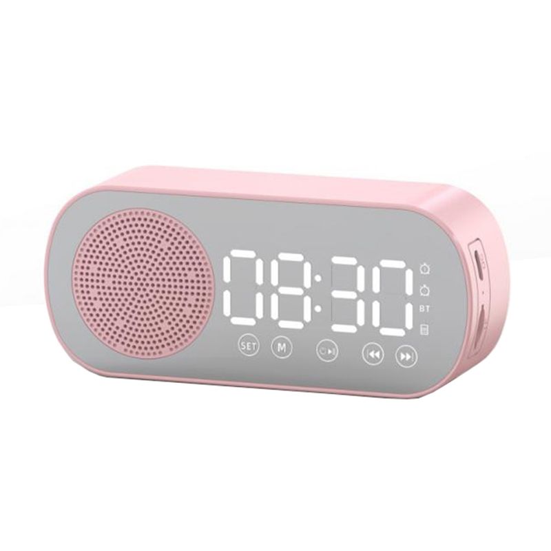 Z7 Digital Bluetooth 5.0 Speaker Multi-function Mirror Alarm Clock FM Radio(Pink)_voghion.com