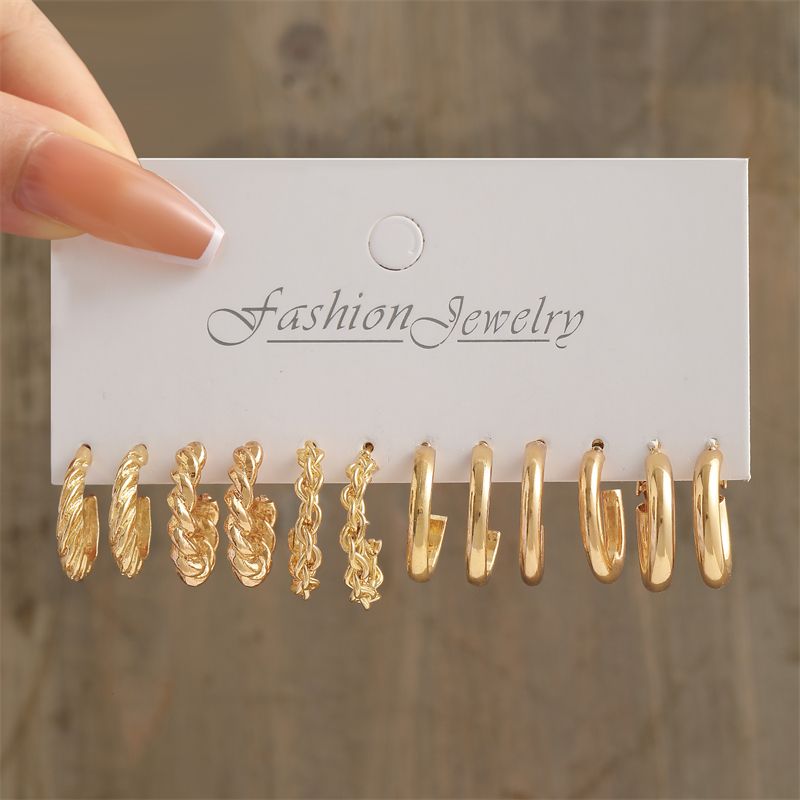 17KM Geometrische Perlen Creolen für Frauen Metall Gold Farbe Baumeln Ohrringe Set Hohl Kreis Ohrringe Mode Twist Schmuck_voghion.com