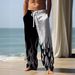 Sports casual for men's spring and autumn straight tube loose double pocket drawstring pants with flame print new style_voghion.com