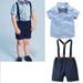 Britische Herren-Kinderbekleidung für Jungen, mittelgroß und klein, Sommer-Baumwolle, kurzärmeliges Hemd, Hosenträger, vierteiliges Kleid_voghion.com