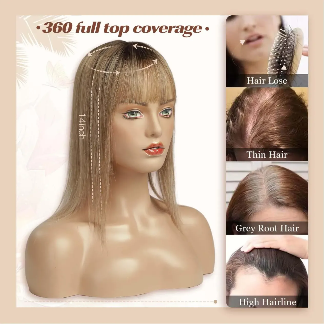 Extensions de cheveux humains Remy brun ombré avec frange, pièces à clips en soie pour femmes, extension de cheveux raides_voghion.com