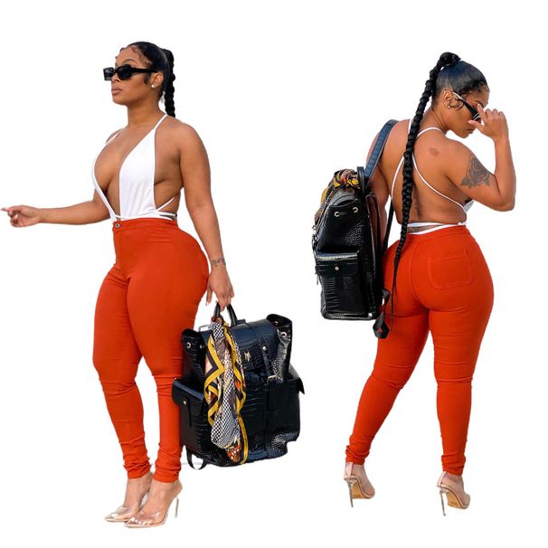 Pantaloni casual in denim slim tinta unita da donna_voghion.com