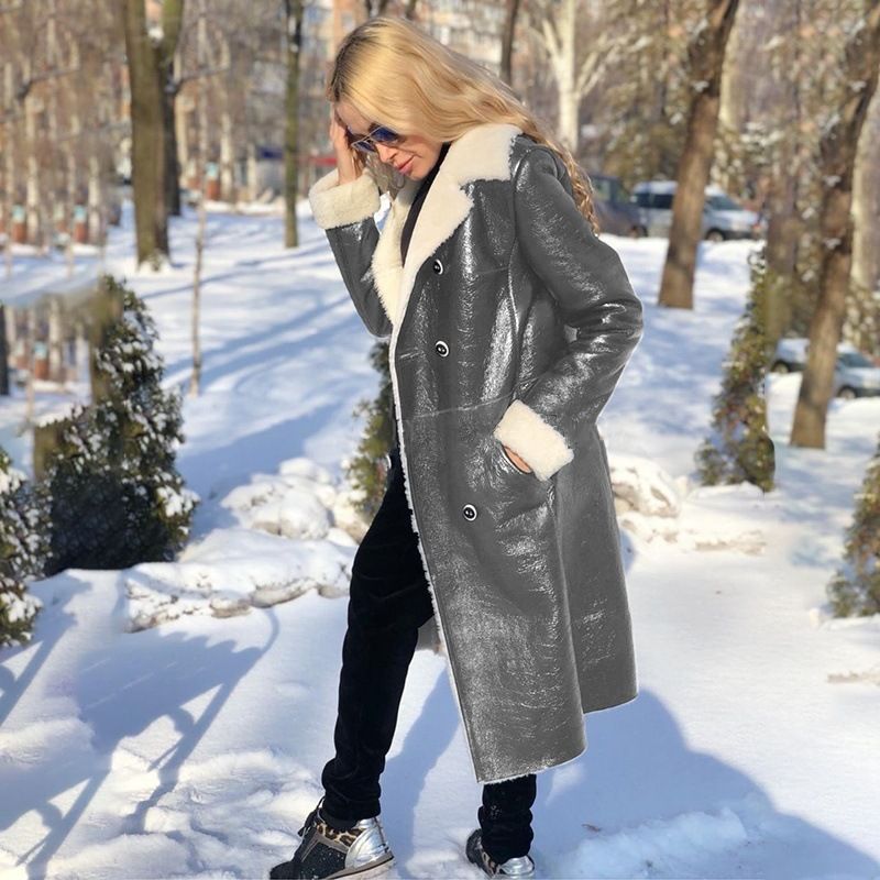 Women's Clothing Fashion Flannel Jacket Women's Winter Warm PU Leather Jacket New Slim Fit Long Sleeve Jacket_voghion.com