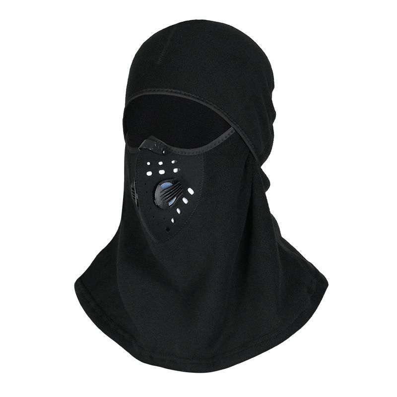 Winter Thermal Balaclava Face Mask With Filter - Windproof Fleece Lining For Men's Motorcycle, Skiing & Outdoor Sports - Stretchable Polyester (Black)_voghion.com
