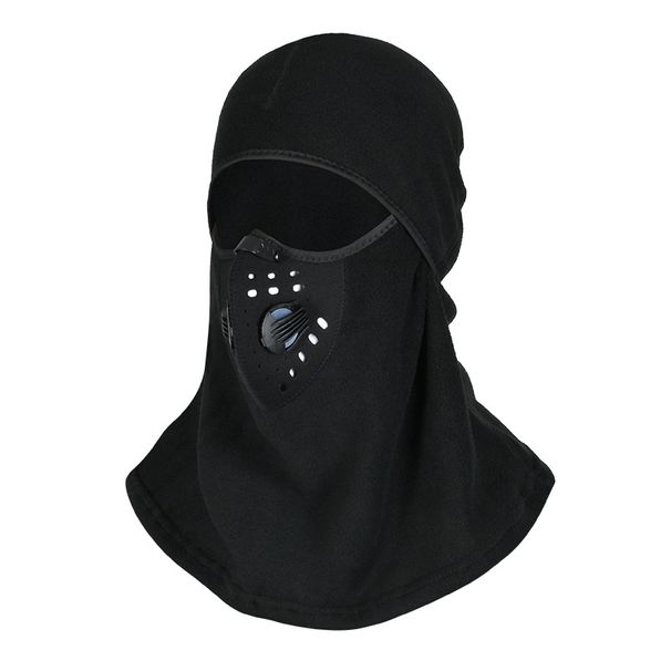Winter Thermal Balaclava Face Mask With Filter - Windproof Fleece Lining For Men's Motorcycle, Skiing & Outdoor Sports - Stretchable Polyester (Black)_voghion.com