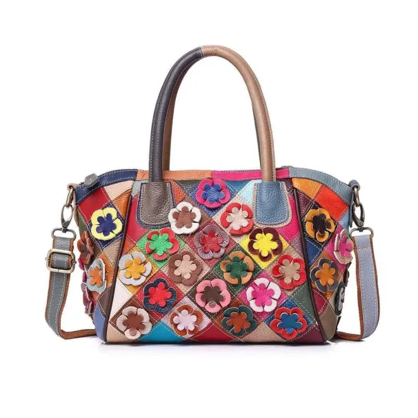 High Quality Designer Bags Genuine Leather Color Random Contrast Handmade Flower Ing Cowhide Shell Casual Ladies_voghion.com