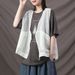 Gilet sans manches léger et polyvalent pour femme grande taille, style artistique, à bordure croisée, idéal pour l'automne._voghion.com