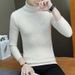 Men's simple solid color knit slim vertical striped turtleneck sweater_voghion.com