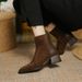New Autumn Winter Wo's Square Toe Simple Patchwork Brown Chunky Martin Suede Mid Heel Back Zipper Short Boots For_voghion.com