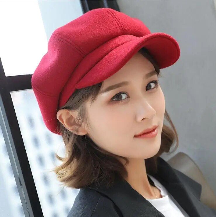Fashion Autumn Hats for Solid Plain Octagonal Newsboy Cap Men Ladies Casual Wool Hat Winter Beret Women Painter Caps_voghion.com