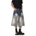 Washed Ripped Denim Shorts Men And Women Summer Straight Loose Wide Leg Pants_voghion.com