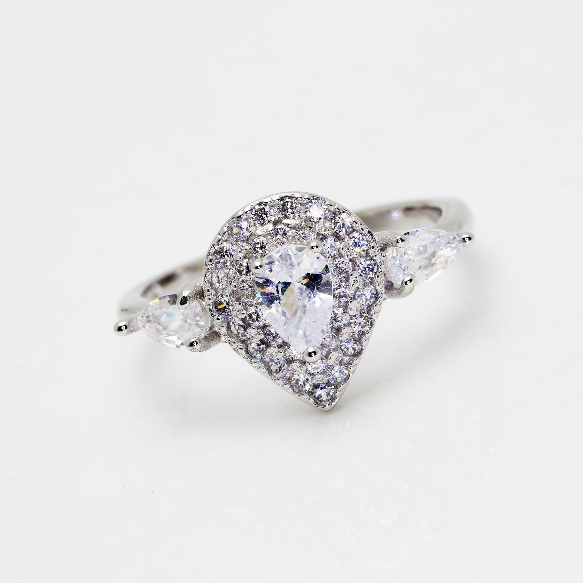 Pink Color Zircon Women's Water Droplet Micro Set Full Simulation Diamond Ring_voghion.com