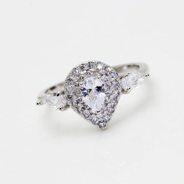 Pink Color Zircon Women's Water Droplet Micro Set Full Simulation Diamond Ring_voghion.com