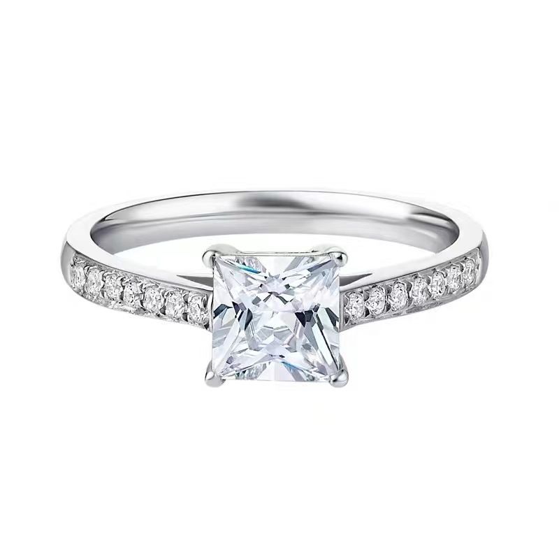 Bague princesse carrée en moissanite à quatre griffes, bague en diamant carré de 1 carat, alliance de mariage simple européenne et américaine_voghion.com