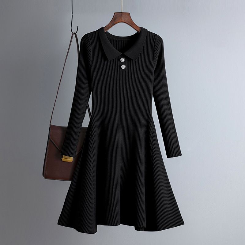 Women's clothing Dress women's  version  autumn and winter women's knitted solid color A-line skirt bottoming skirt fashion all-match bottoming skirt_voghion.com