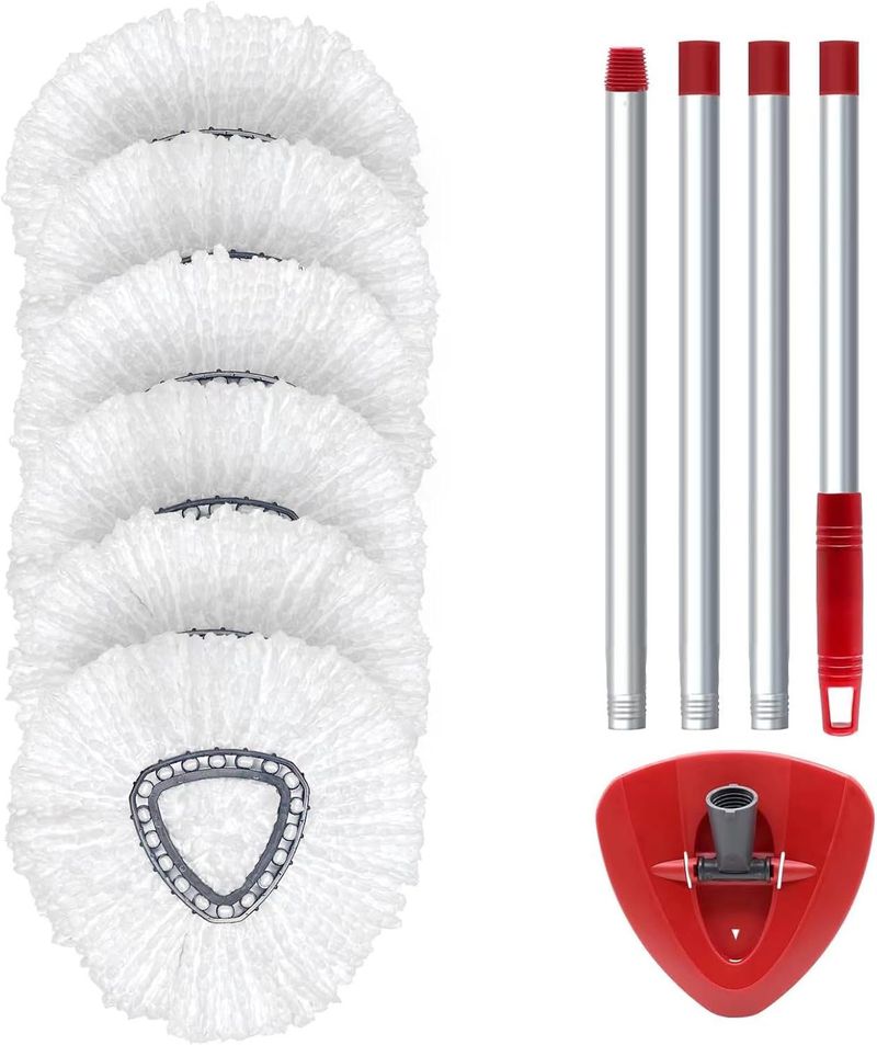 6 Pack O Cedar Spin Mop Replacement Mop HeSpin Mopd, Spin Mop Replacement Microfiber Mop Head, 360 Degree Easy Wringing Dust Mop Head With One Base And One Handle_voghion.com