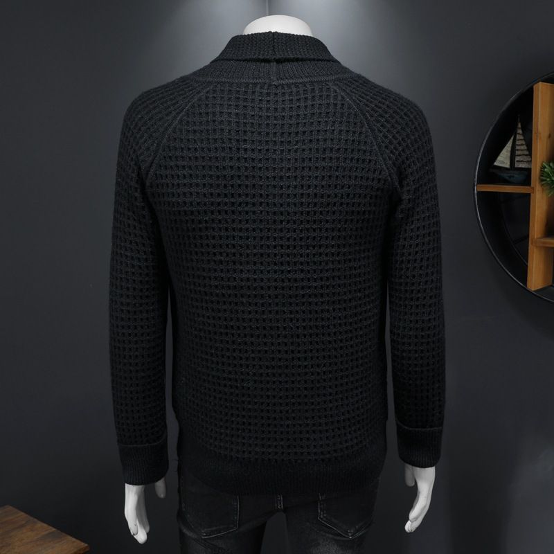 Cardigan oversize con collo a scialle per uomo autunno/inverno – Cappotto in maglia testurizzata con bottoni in tinta unita, vestibilità rilassata, capospalla di ispirazione coreana_voghion.com