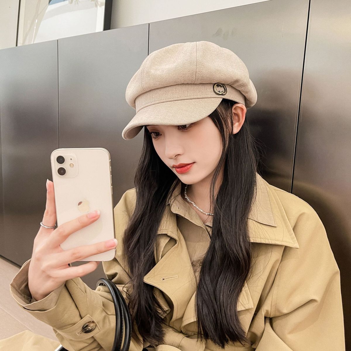 Chapéu feminino outono e inverno retrô octogonal chapéu moda versátil pintor jornaleiro chapéu celebridade da internet moda chapéu de pico_voghion.com