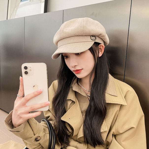 Chapéu feminino outono e inverno retrô octogonal chapéu moda versátil pintor jornaleiro chapéu celebridade da internet moda chapéu de pico_voghion.com