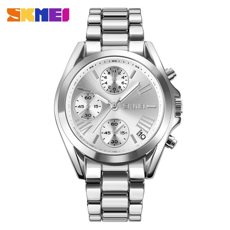 SKMEI Chronograph Watch Waterproof Date Analog Quartz Watch Business Casual Fashion Wrist Watches for Unisex Dress with Stainless Steel Band_voghion.com