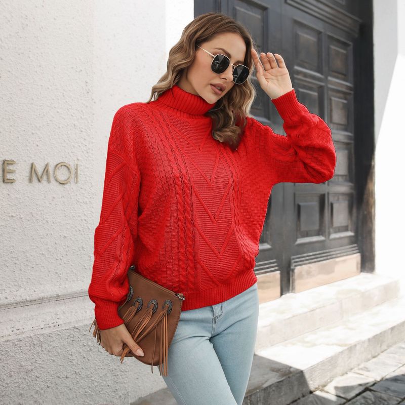 Senso del design Fried Dough Twists maglione a collo alto tridimensionale da donna allentato maglione a maniche lunghe autunno e inverno_voghion.com