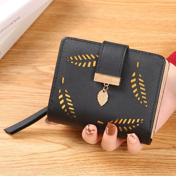 Portafoglio da donna corto con foglie, 20% di sconto, versione coreana, tendenza moda cava, porta carte con cerniera_voghion.com